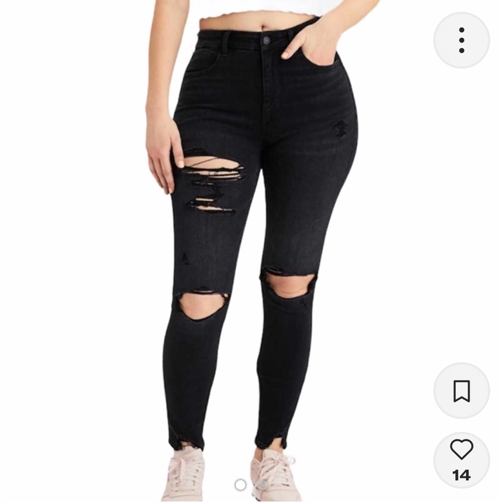 American Eagle Black The Dream Curvy Super Hi Rise Distressed Denim Jeans